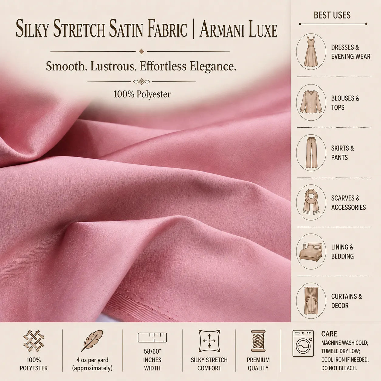 Arman Luxe Silky Stretch Satin Fabric By The Yard