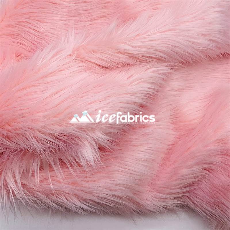 Baby Pink Shaggy Mohair Long Pile Faux Fur Upholstery Fabric