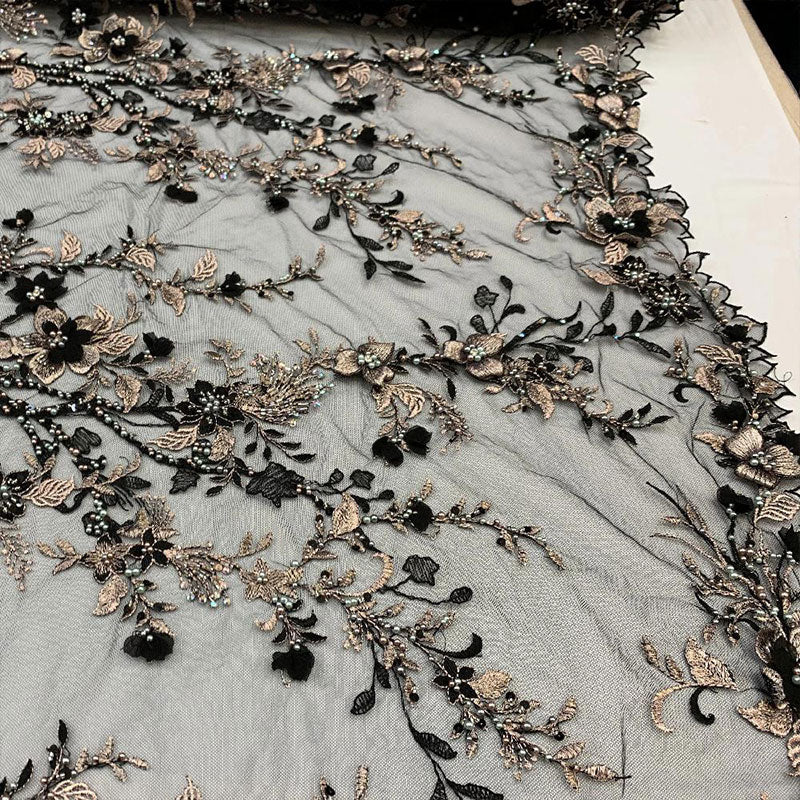 2020 Most Expensive Lace 3D Flowers/Floral Embroidery Beaded Mesh Lace Fabric With Beads And PearlsICEFABRICICE FABRICSBlack2020 Most Expensive Lace 3D Flowers/Floral Embroidery Beaded Mesh Lace Fabric With Beads And Pearls ICEFABRIC| Black