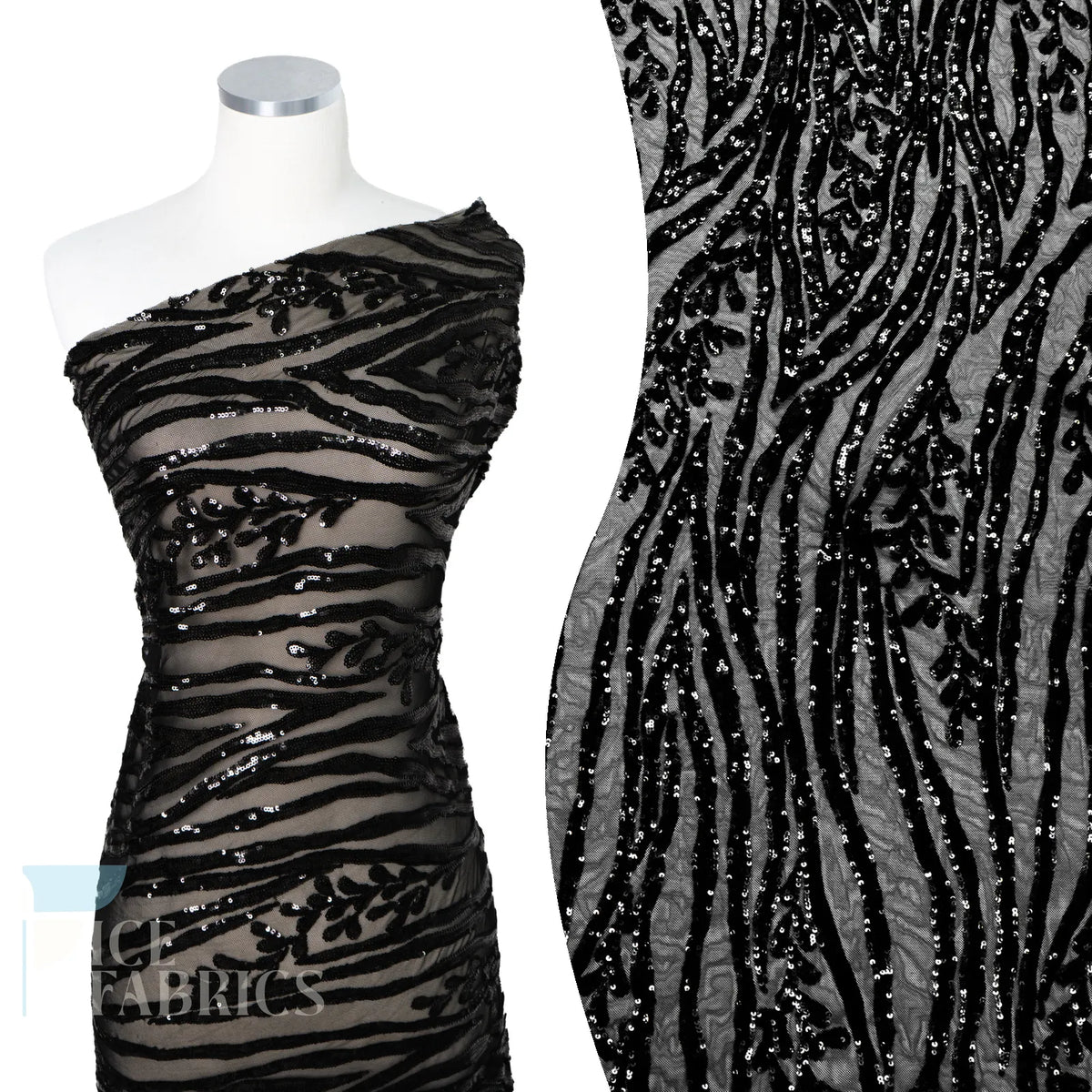 Wild Vine 4 Way Stretch Sequin Fabric on Mesh