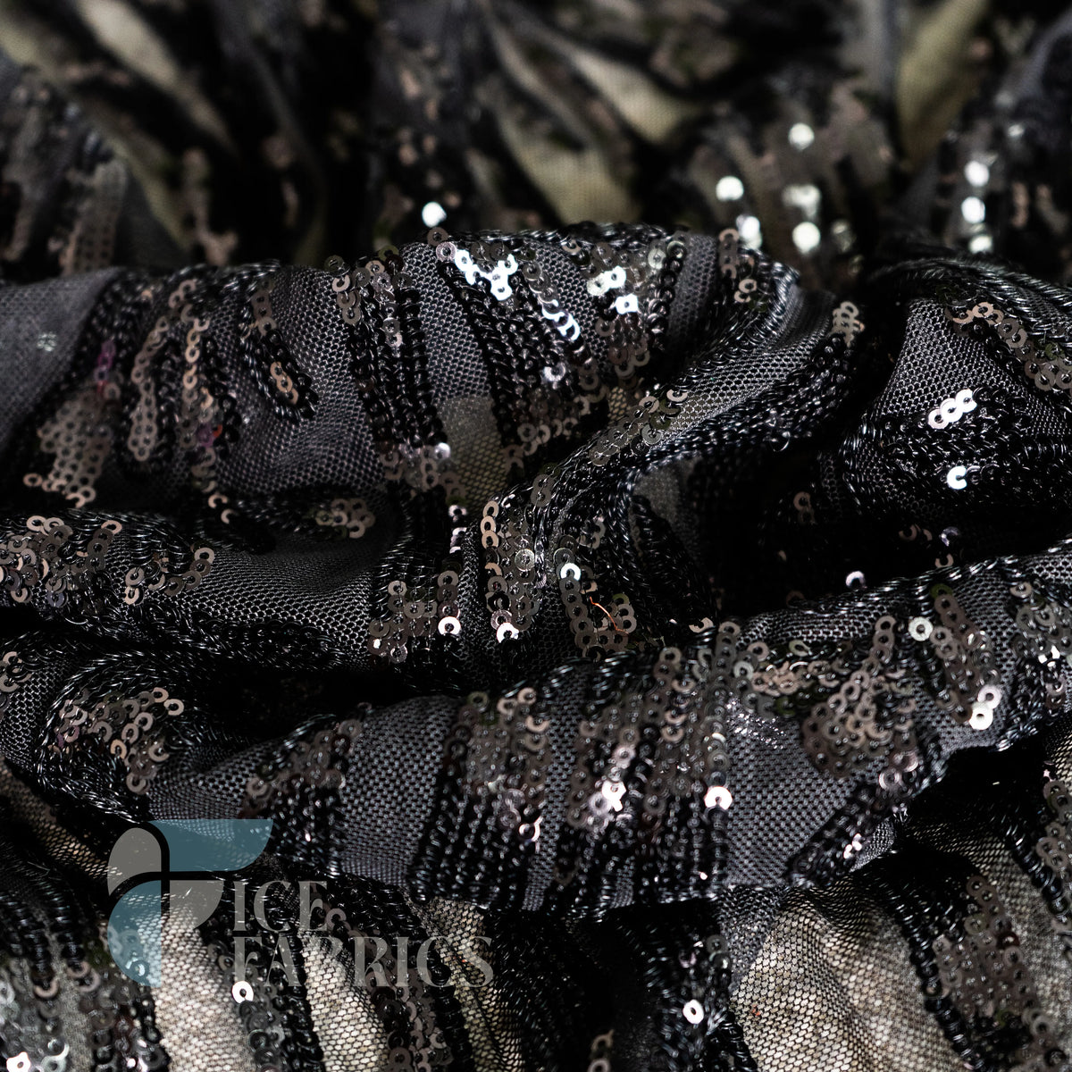 Wild Vine 4 Way Stretch Sequin Fabric on Mesh
