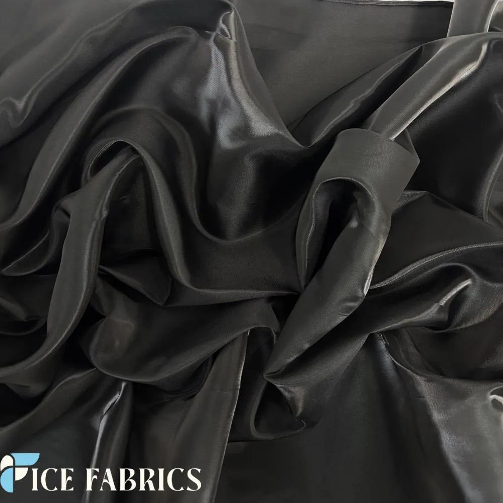 Black Reflective Liquid Crystal Silky Satin Fabric