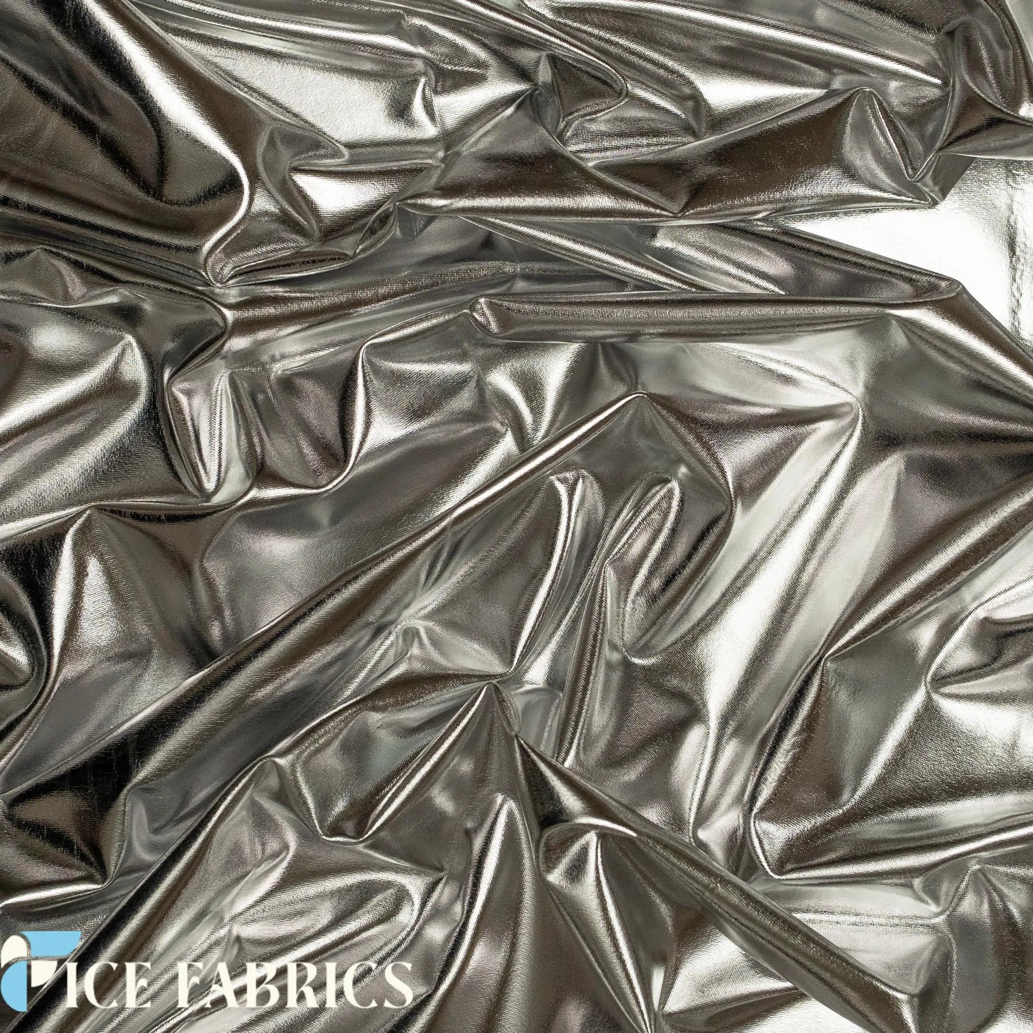 Black Silver 4 Way Stretch Shiny Spandex Fabric 