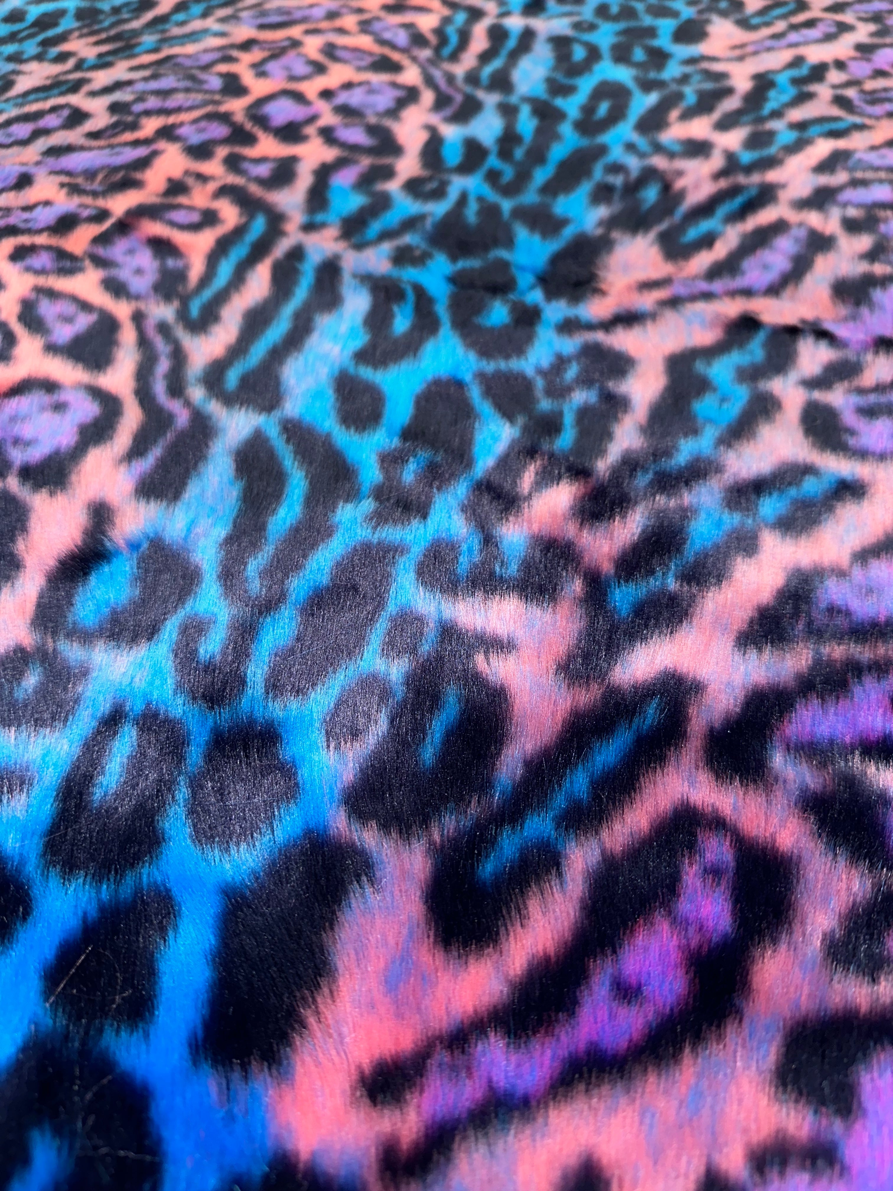 Blue Purple Leopard Short Pile Faux Fur Fabric By The Yard