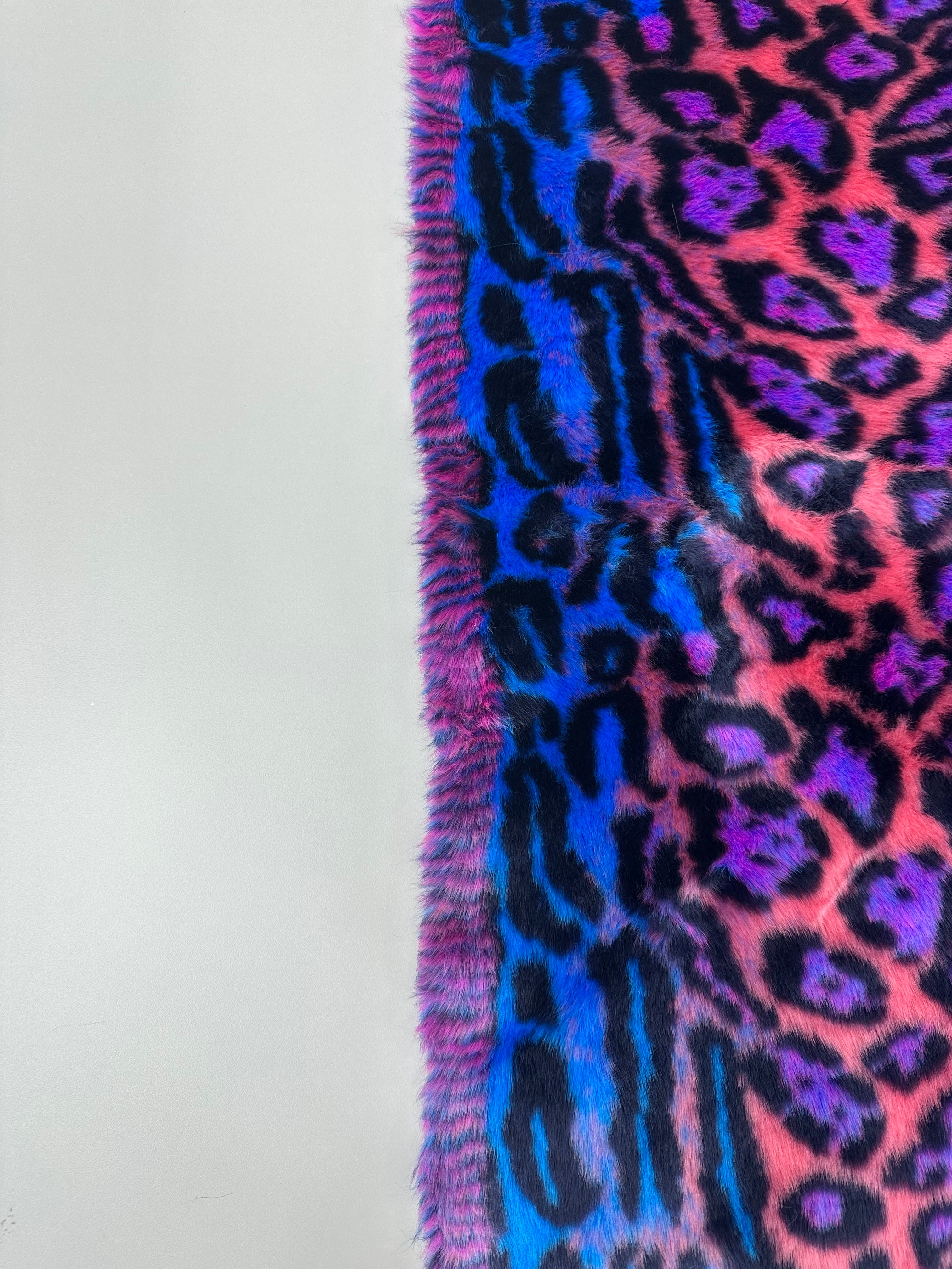 Blue Purple Leopard Short Pile Faux Fur Fabric By The Yard