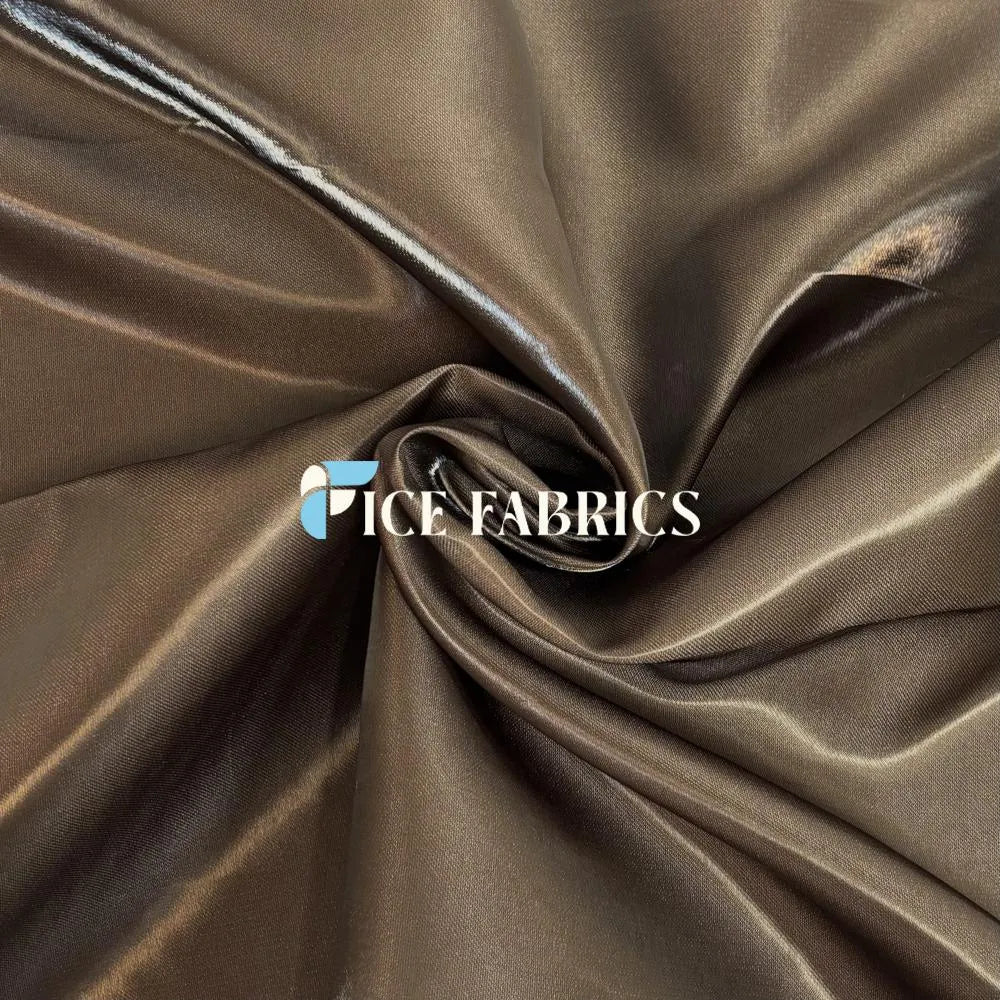 Brown Reflective Liquid Crystal Silky Satin Fabric