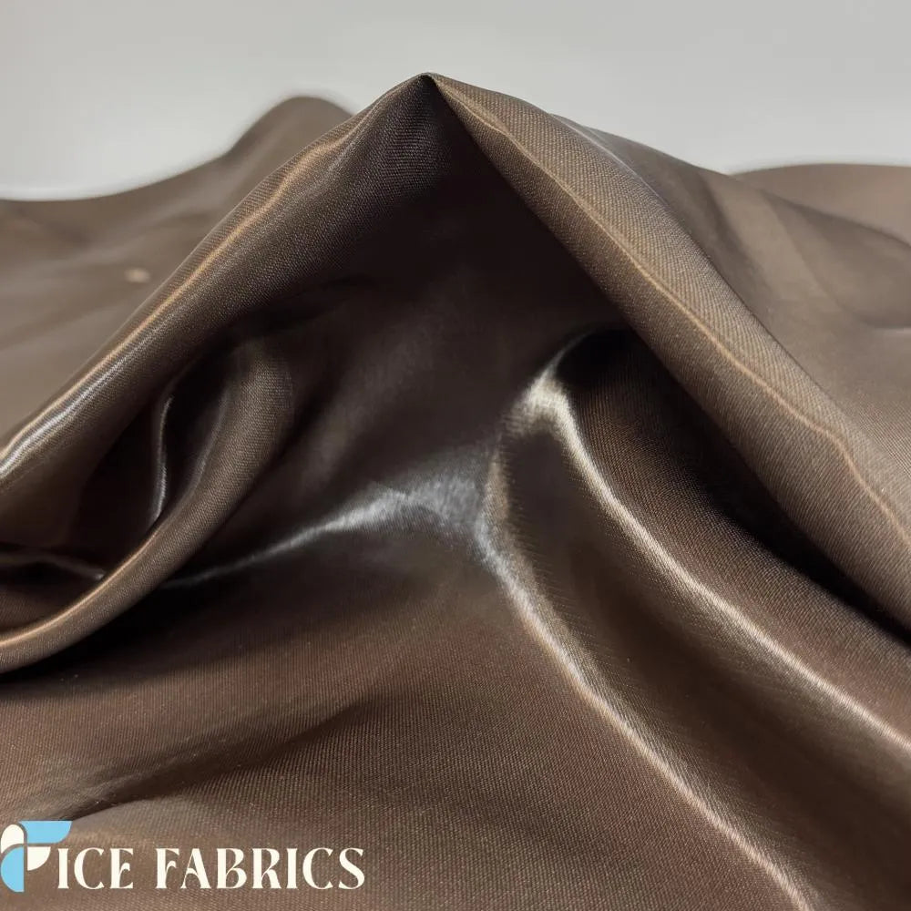 Brown Reflective Liquid Crystal Silky Satin Fabric