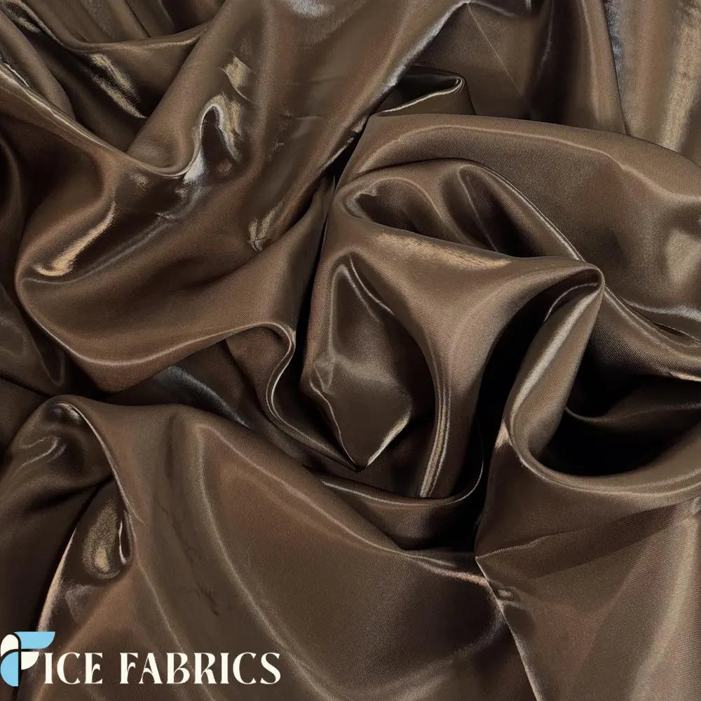 Brown Reflective Liquid Crystal Silky Satin Fabric