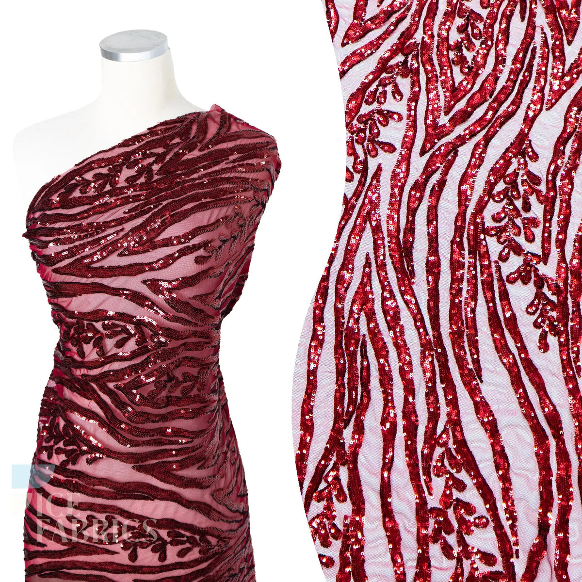 Wild Vine 4 Way Stretch Sequin Fabric on Mesh