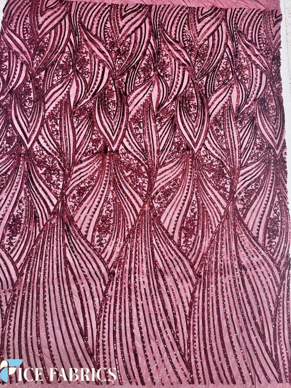 Burgundy Stretch Sequin Fabric On Mesh