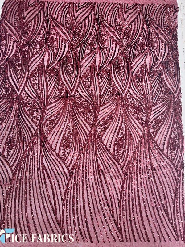 Burgundy Damask Stretch Sequin Fabric