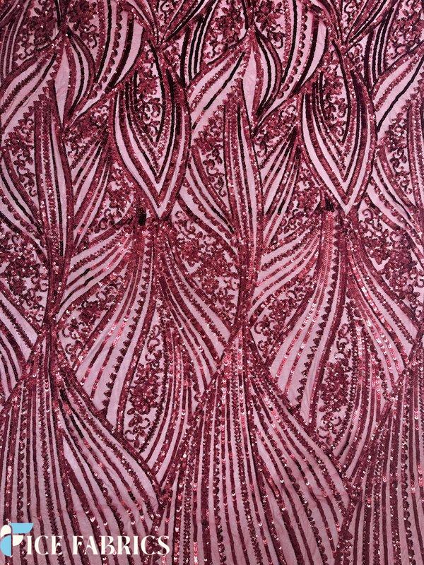 Damask Stretch Sequin Fabric On Mesh