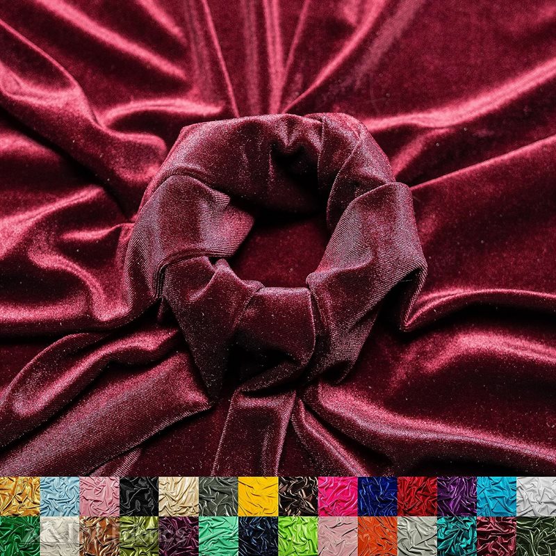 Burgundy Color Stretch Velvet Fabric Sold by The Yard(1 - 60 Inch