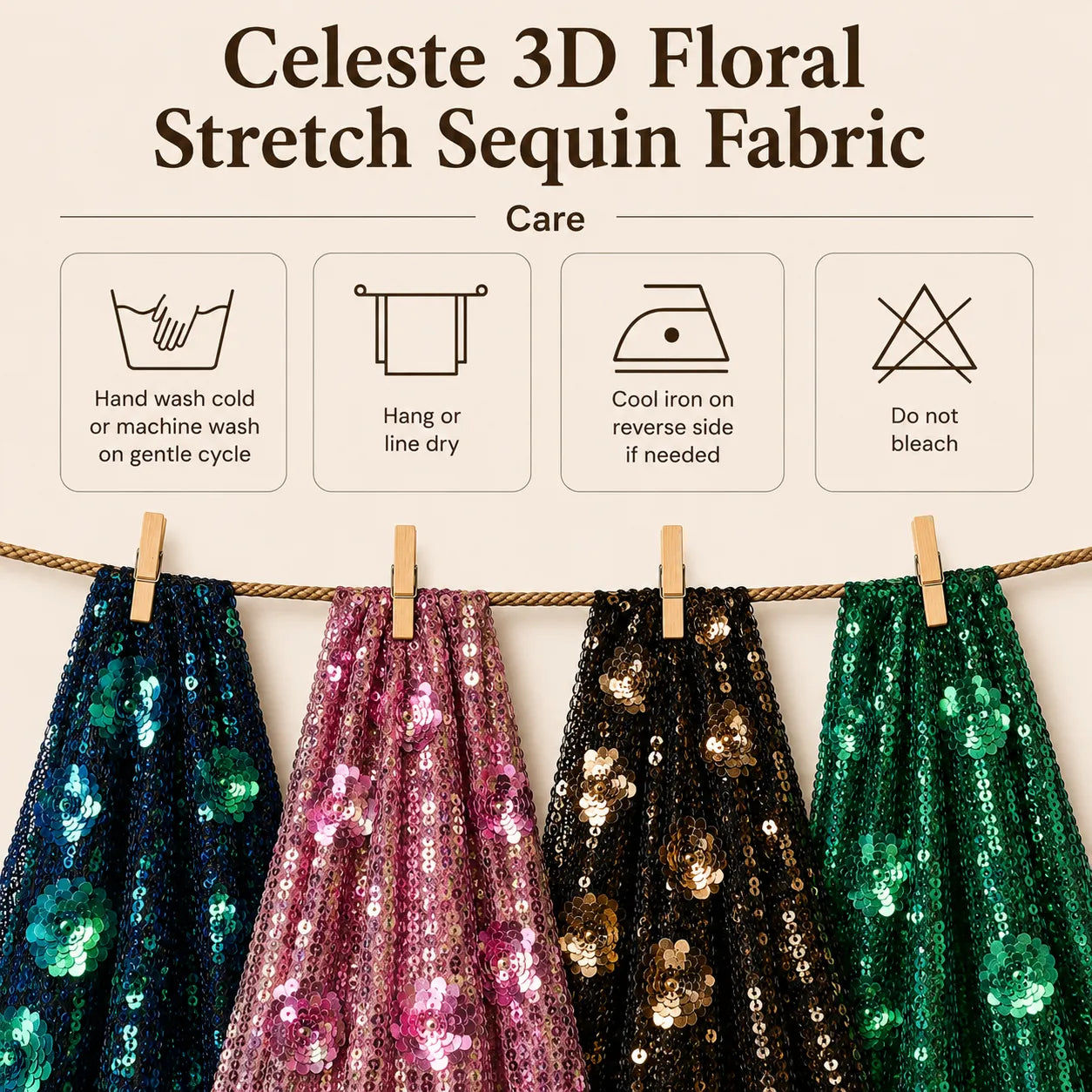 Celeste 3D Floral Stretch Sequin Fabric