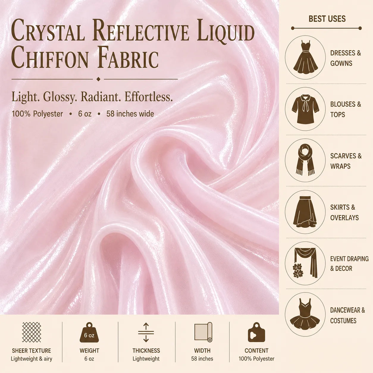 Crystal Reflective Liquid Chiffon Fabric