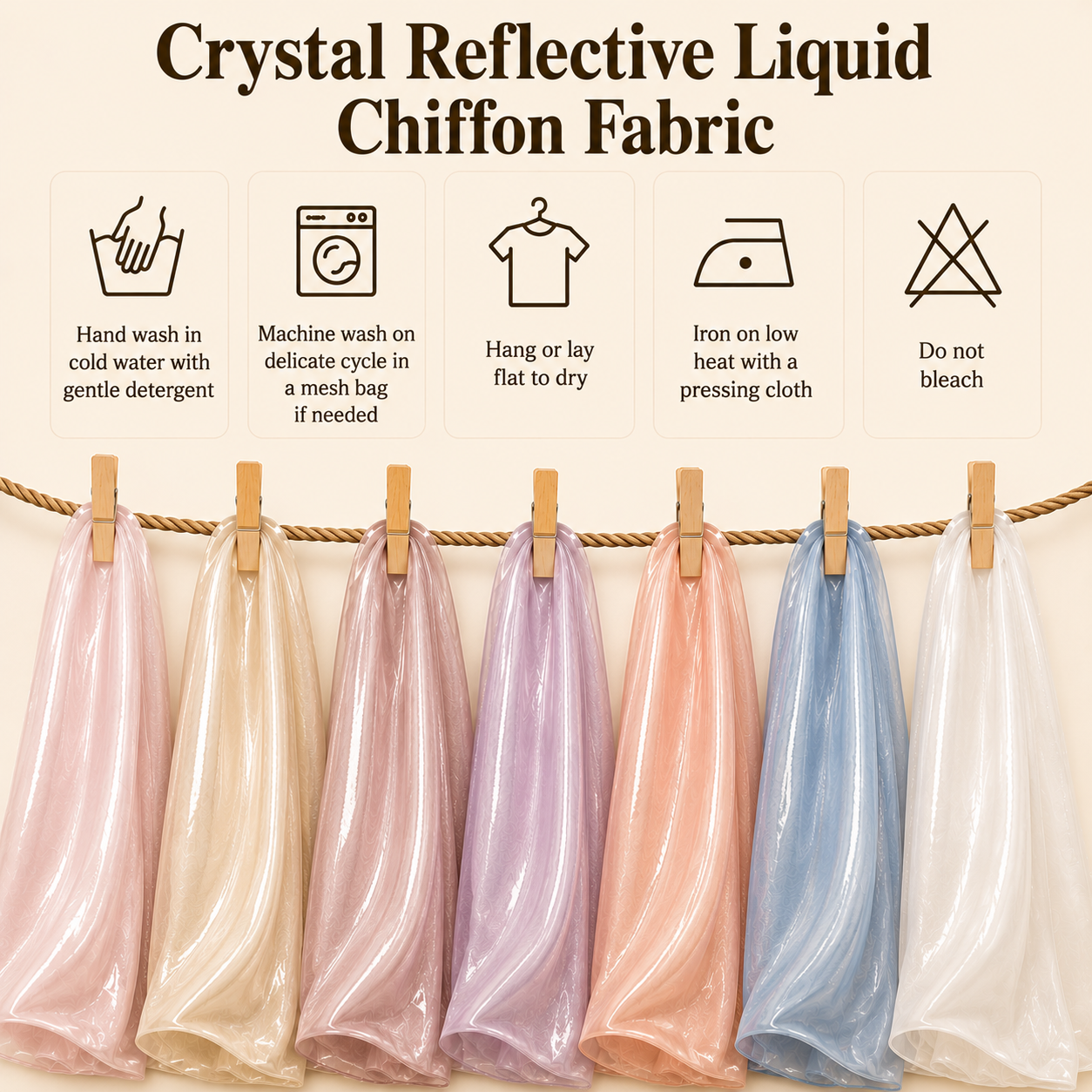 Crystal Reflective Liquid Chiffon Fabric by the Yard