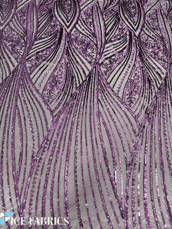 Dark Purple Stretch Sequin Fabric On Mesh