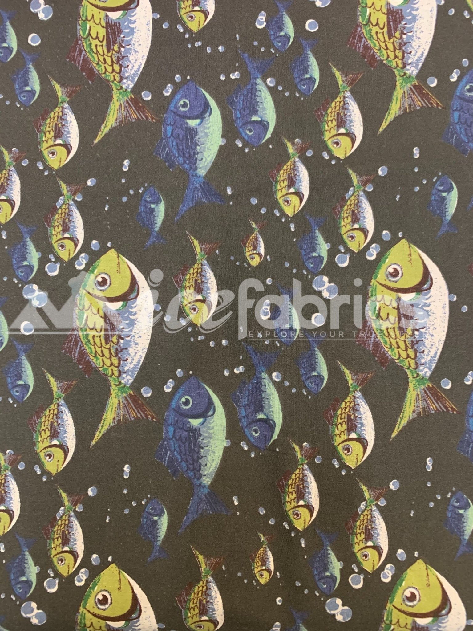 Dark Gray Fish Print Poly Cotton Fabric By The Yard
