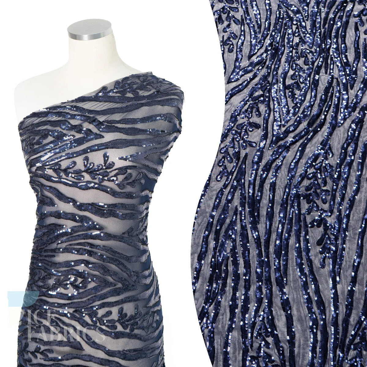Wild Vine 4 Way Stretch Sequin Fabric on Mesh