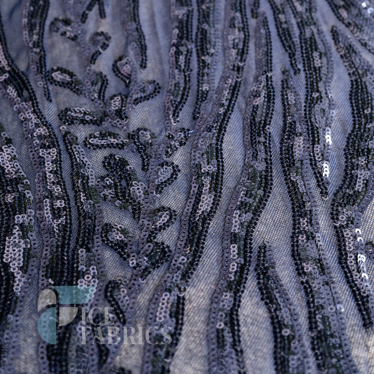 Wild Vine 4 Way Stretch Sequin Fabric on Mesh