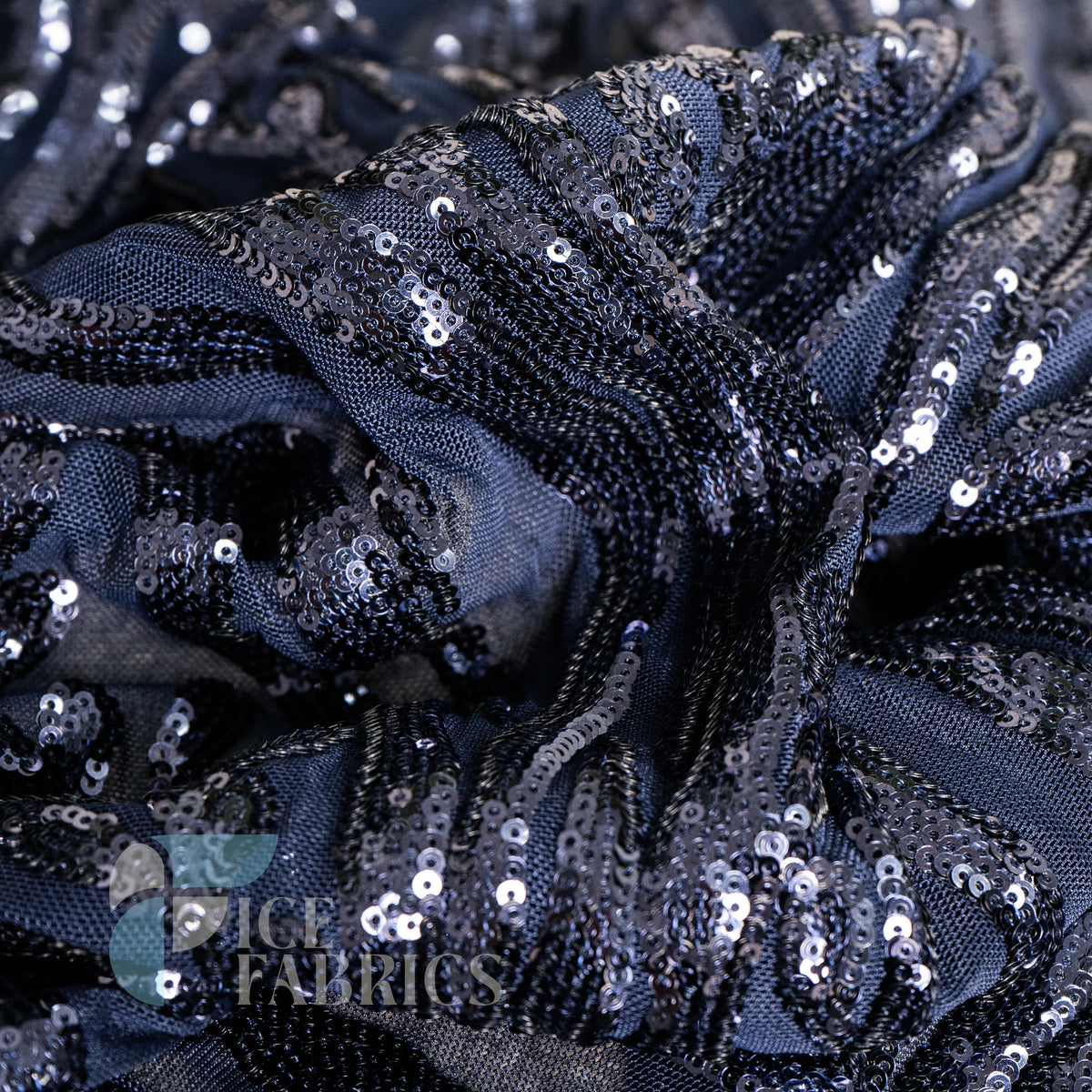 Wild Vine 4 Way Stretch Sequin Fabric on Mesh