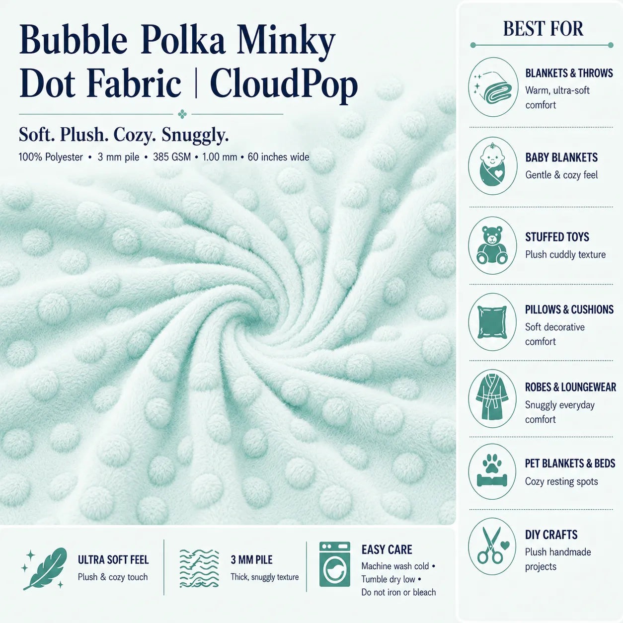 Dimple Polka Dot Minky Fabric / Ultra Soft /Minky ICE FABRICS By The Yard Usecase