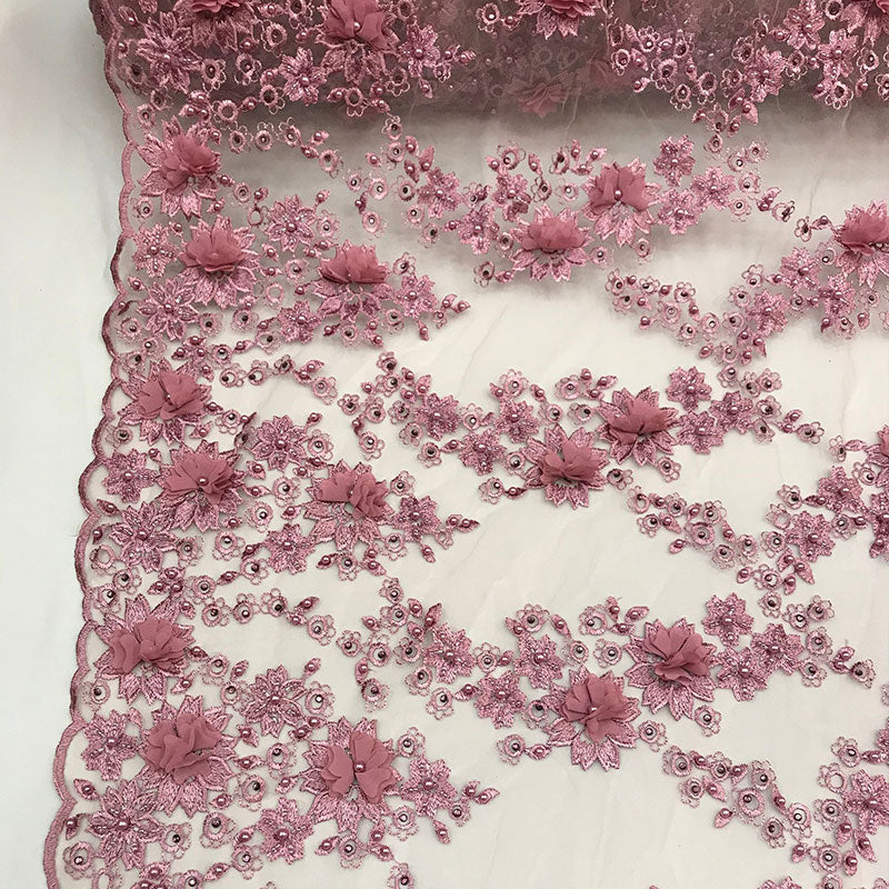 3D Embroidered French Beaded Mesh Lace FabricICE FABRICSICE FABRICSDusty Rose3D Embroidered French Beaded Mesh Lace Fabric ICE FABRICS |Dusty Rose