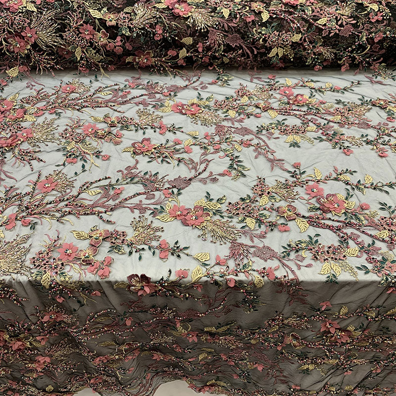 2020 Most Expensive Lace 3D Flowers/Floral Embroidery Beaded Mesh Lace Fabric With Beads And PearlsICEFABRICICE FABRICSBlack2020 Most Expensive Lace 3D Flowers/Floral Embroidery Beaded Mesh Lace Fabric With Beads And Pearls ICEFABRIC | Dusty Rose