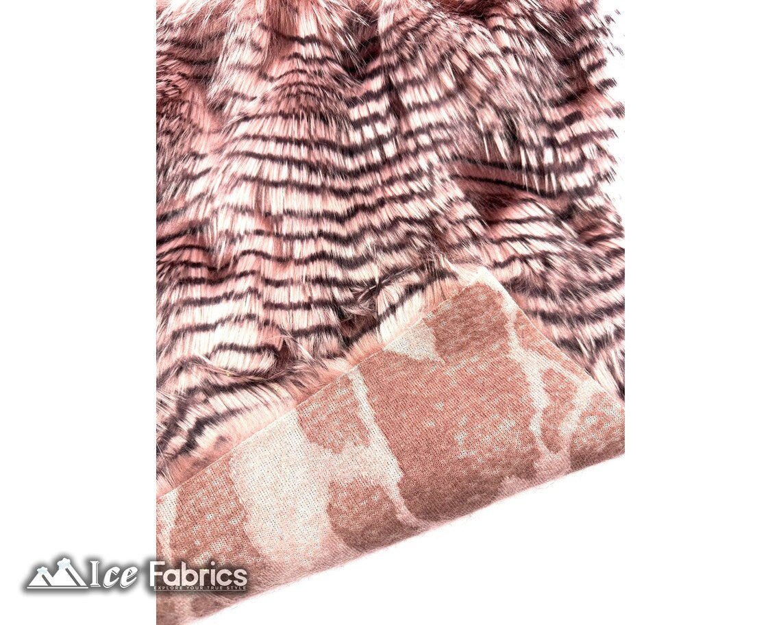 Dusty Rose Faux Fake Fur Feathered Bird Long Pile Fabric | Faux Fur Material