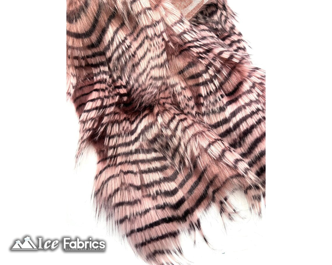 Dusty Rose Faux Fake Fur Feathered Bird Long Pile Fabric | Faux Fur Material
