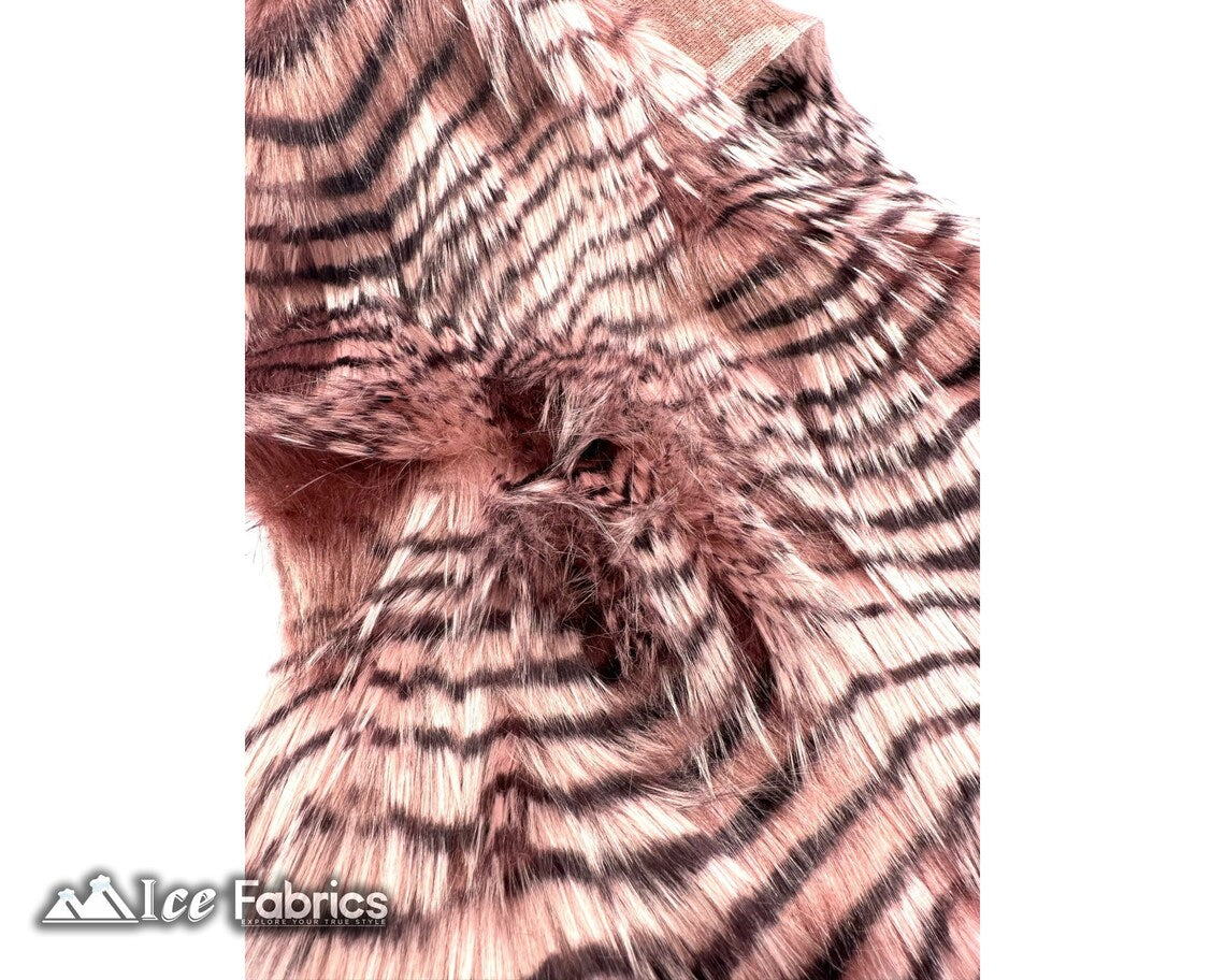 Dusty Rose Faux Fake Fur Feathered Bird Long Pile Fabric | Faux Fur Material