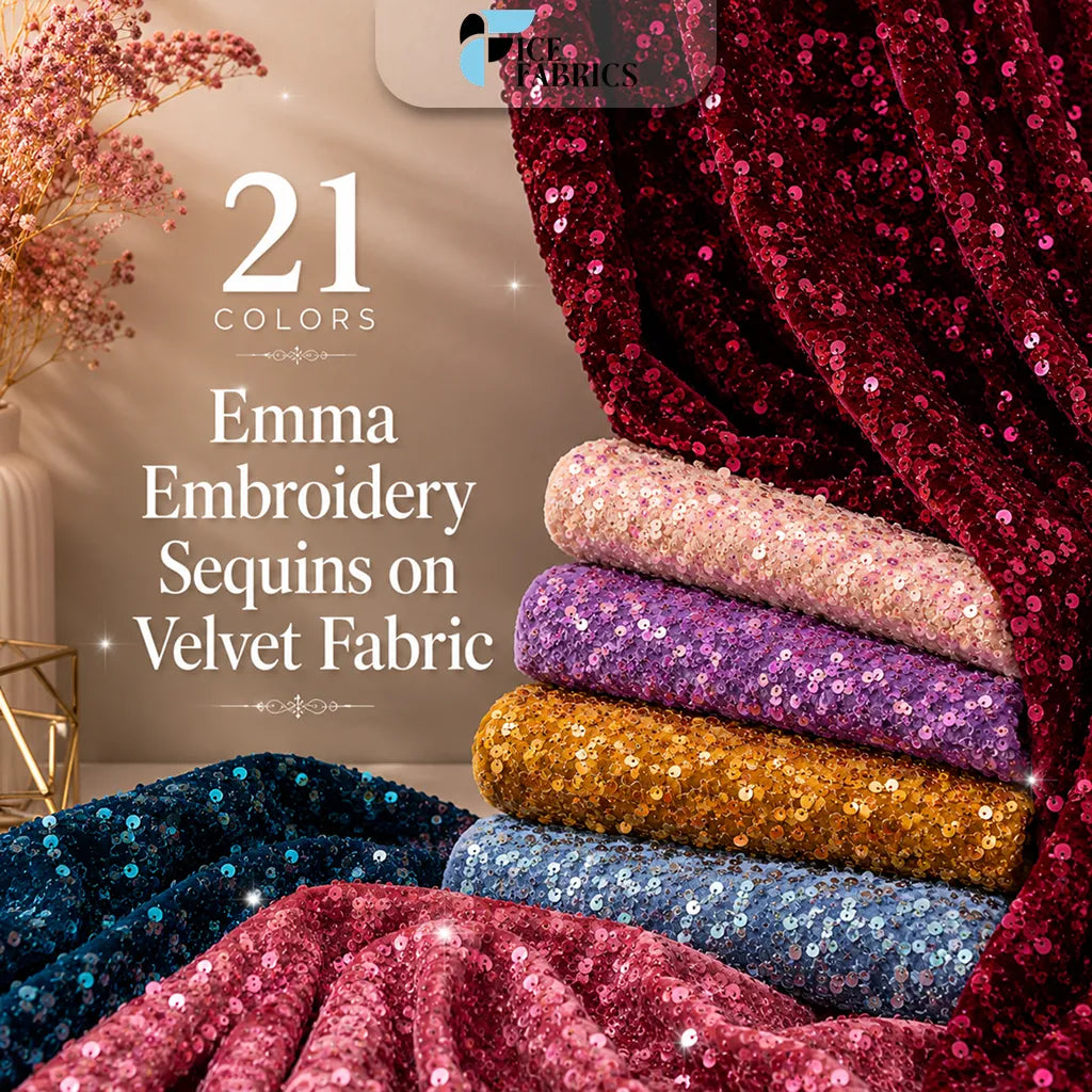 Emma Embroidery Sequins on Velvet Fabric | 2 Way Stretch