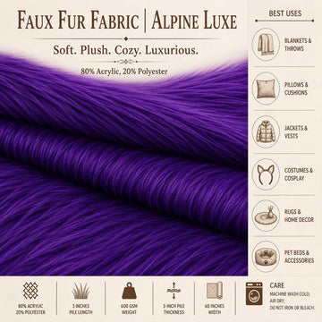 Black Alpine 3” Pile Faux Fur Fabric | Long Pile Faux Fur