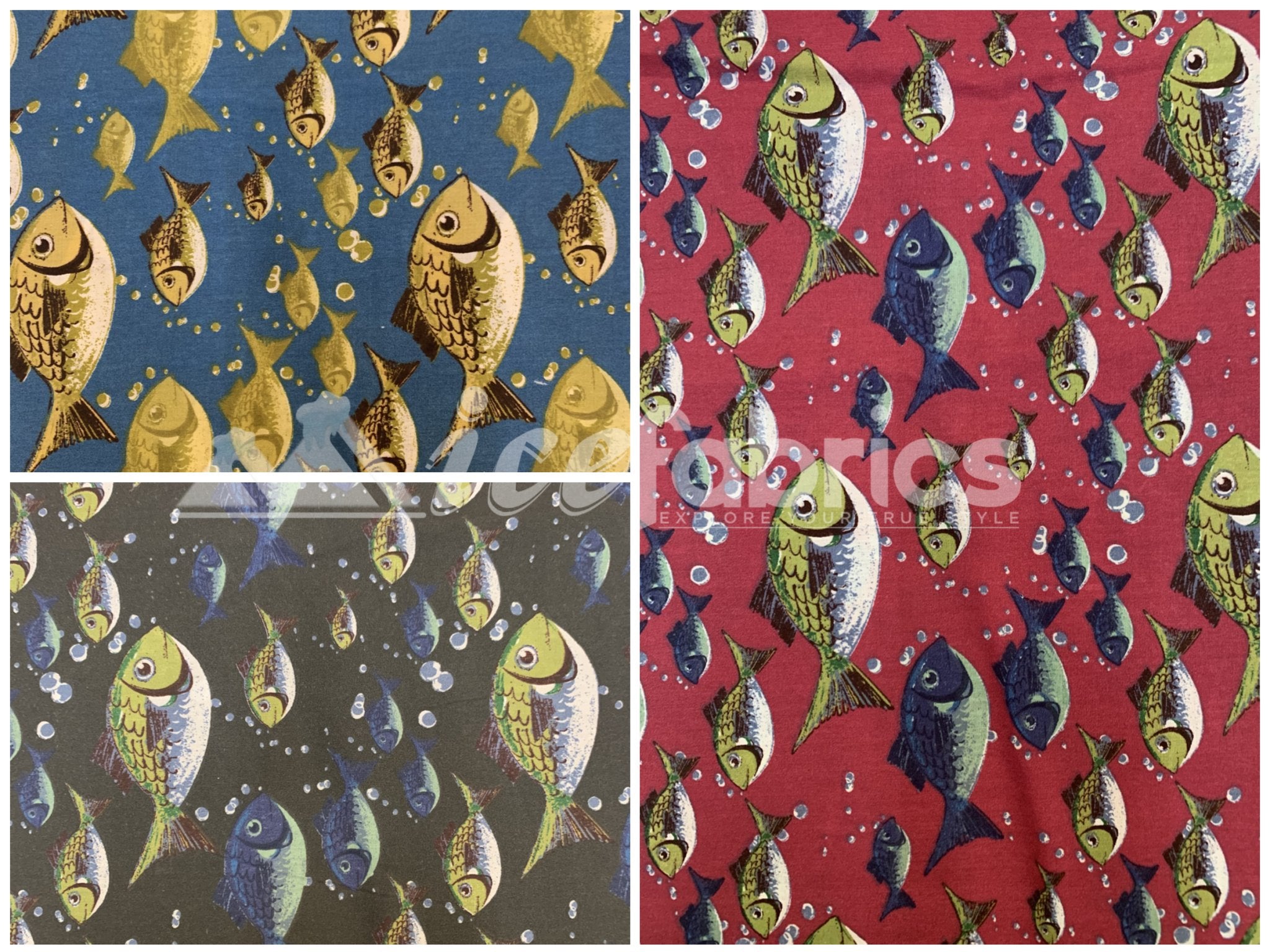 Fish Print Poly Cotton Fabric By The Yard
