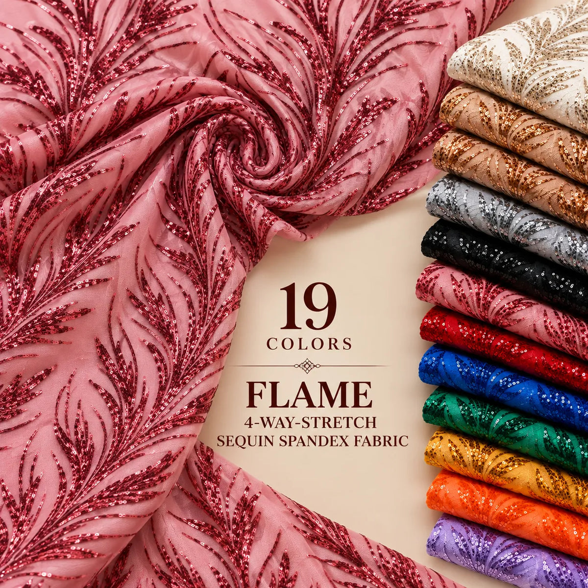 Flame 4 Way Stretch Sequin Spandex Fabric