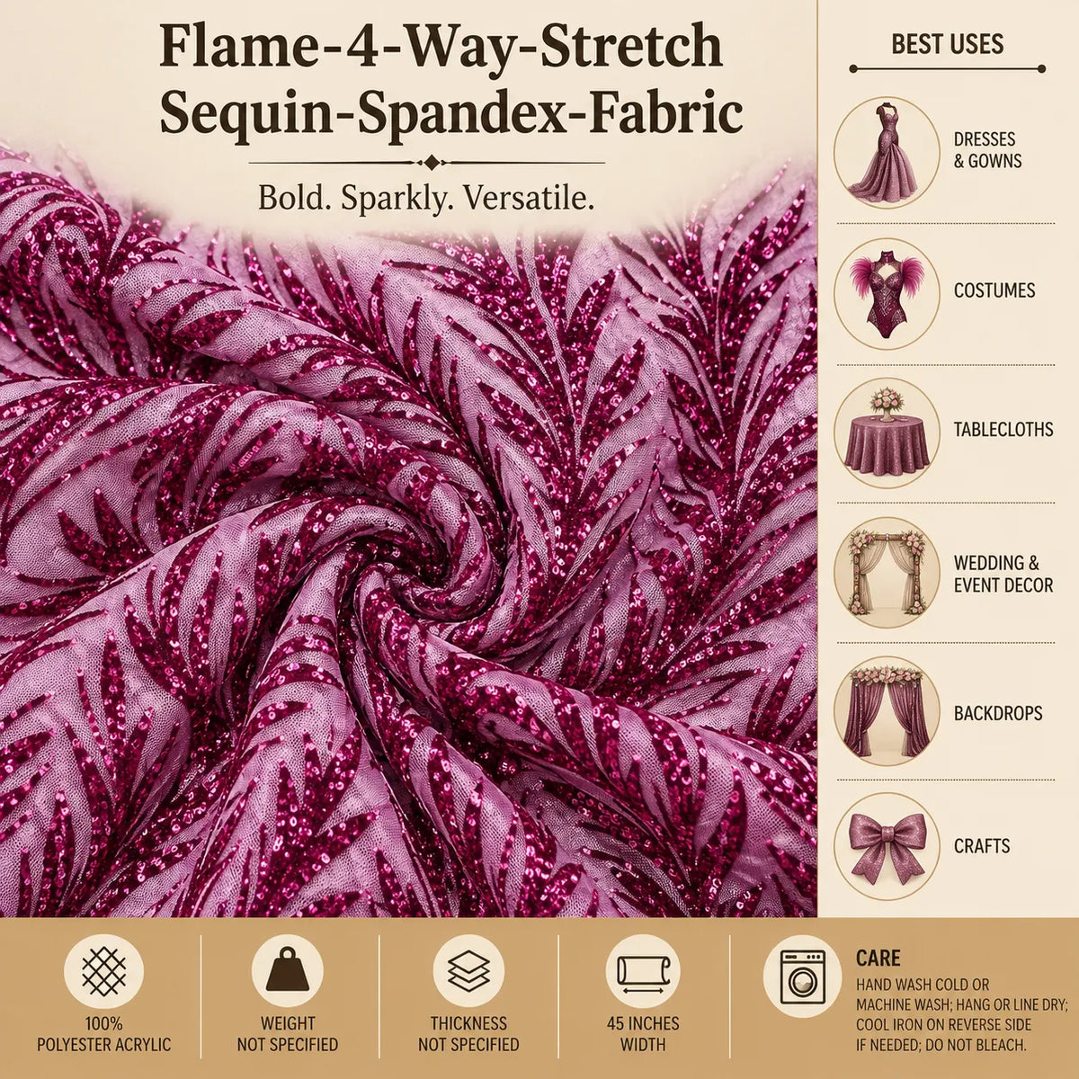 Flame 4 Way Stretch Sequin Spandex Fabric