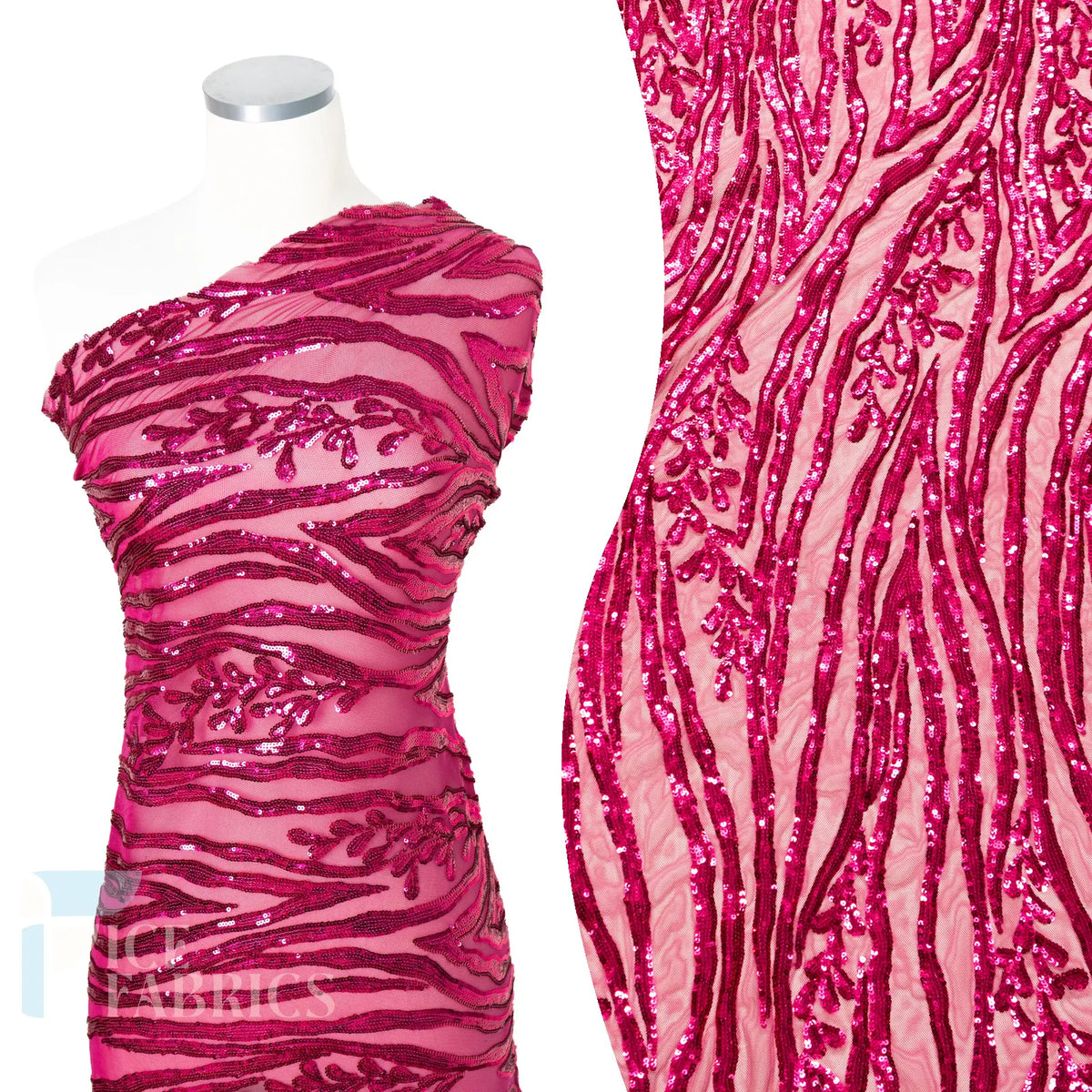 Wild Vine 4 Way Stretch Sequin Fabric on Mesh
