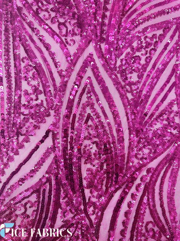 Damask Stretch Sequin Fabric On Mesh