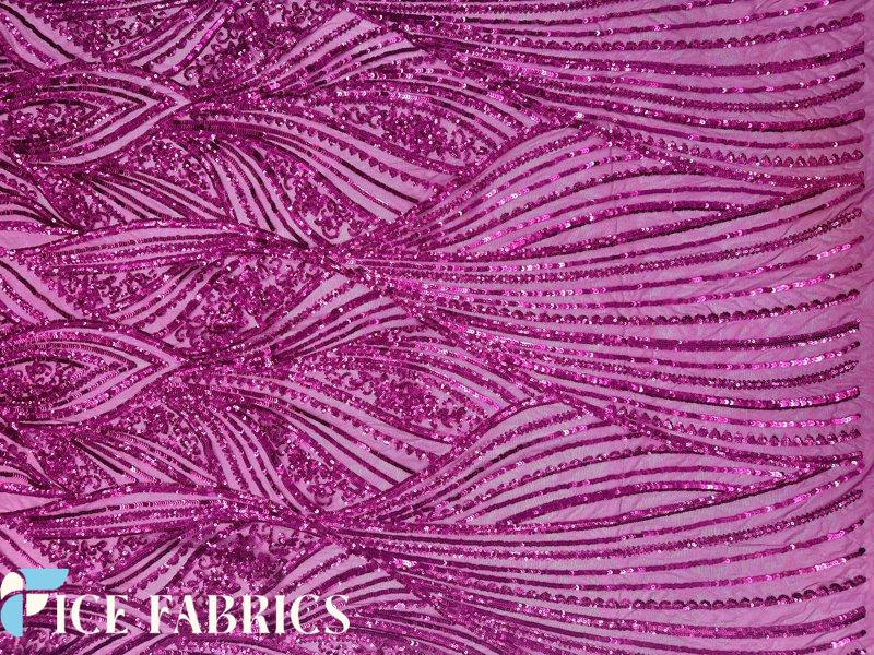 Fuchsia Stretch Sequin Fabric On Mesh