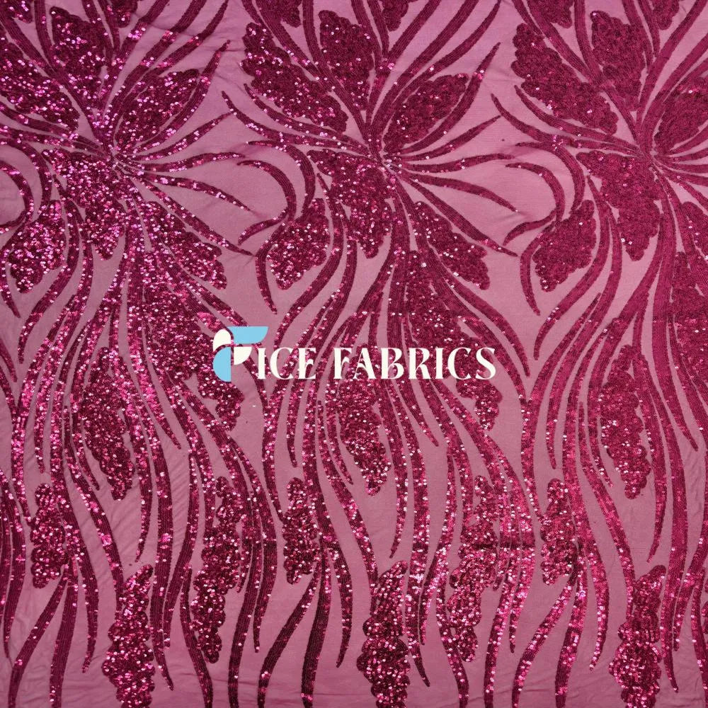Fuchsia Feather Stretch Sequin Fabric