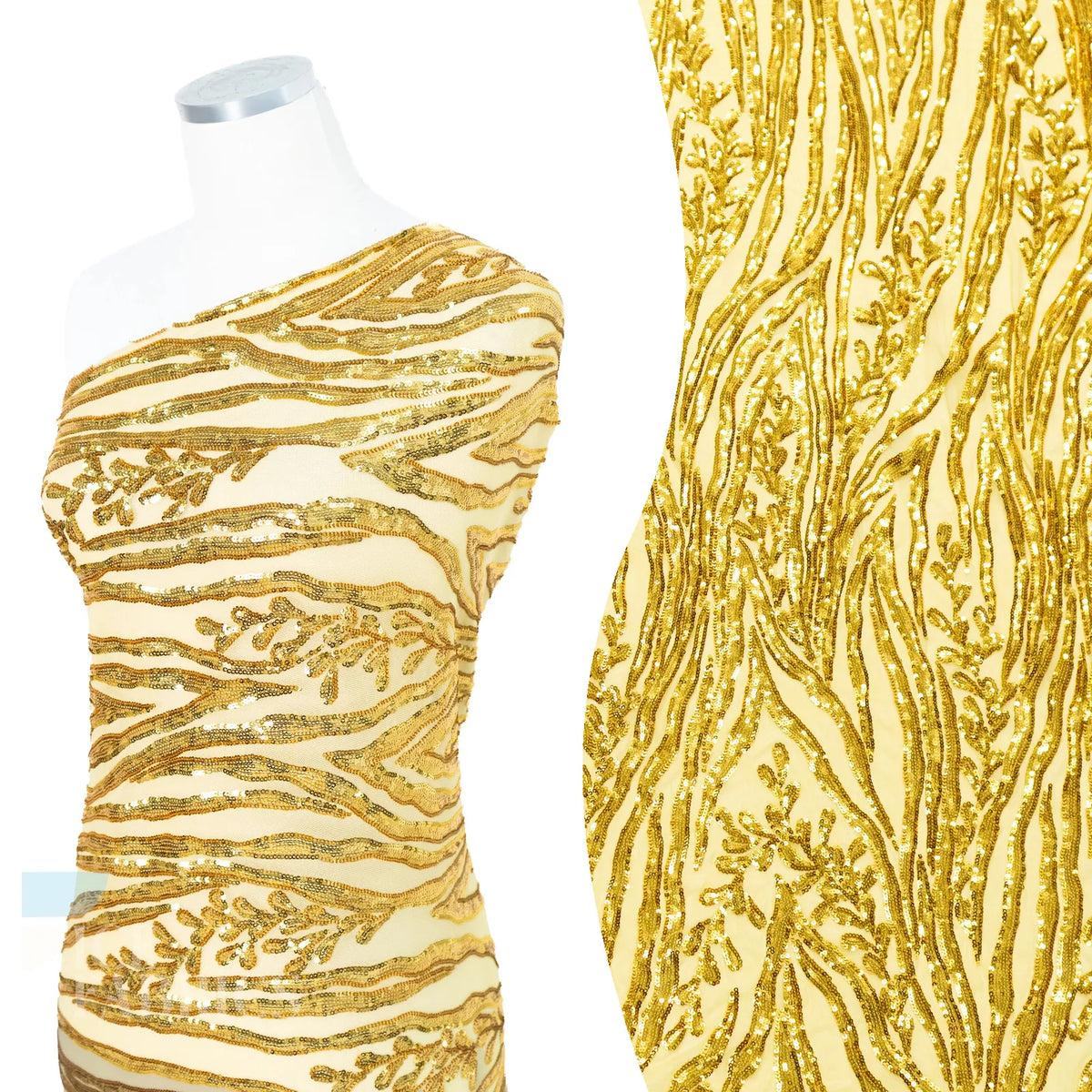 Wild Vine 4 Way Stretch Sequin Fabric on Mesh