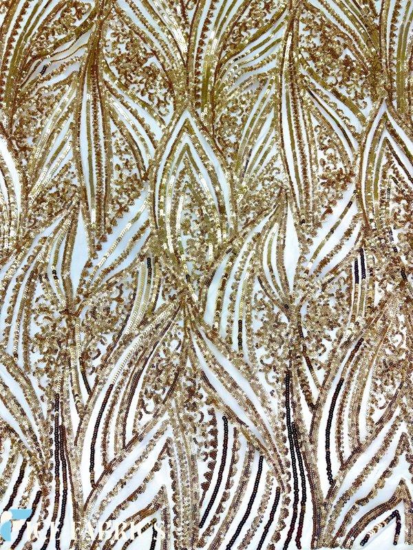 Gold Damask Stretch Sequin Fabric