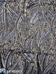 Gold on Black Stretch Sequin Fabric On Mesh