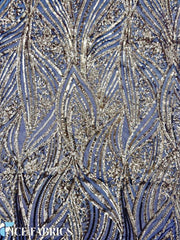 Gold on Black Damask Stretch Sequin Fabric 