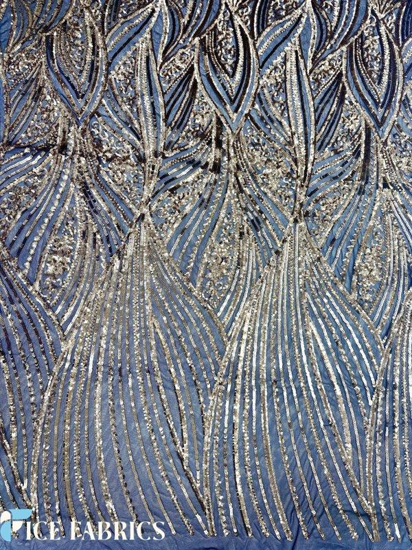 Black Damask Stretch Sequin Fabric