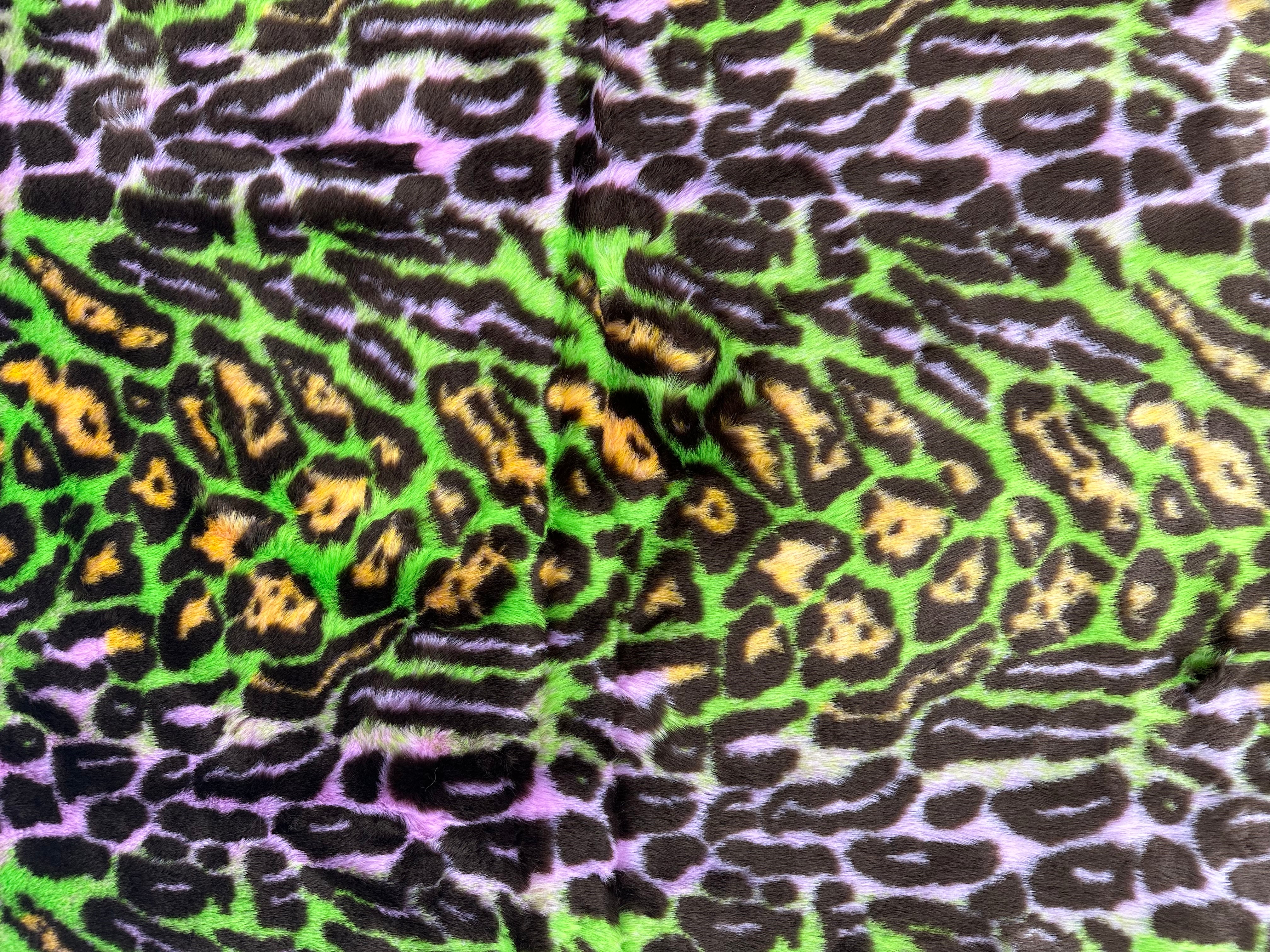 Green Leopard Short pile Faux Fur Fabric By The Yard