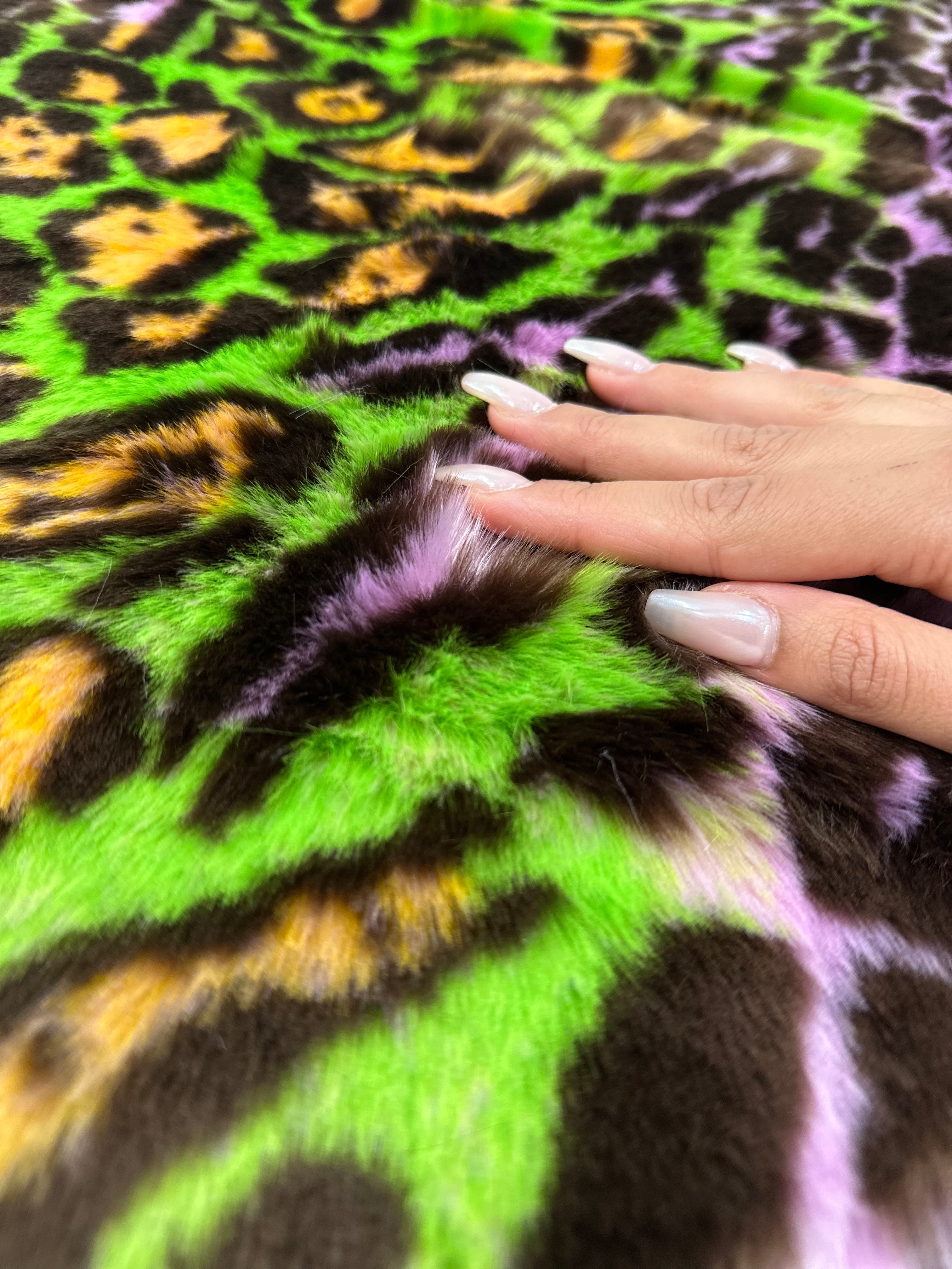 Green Leopard Short pile Faux Fur Fabric By The Yard