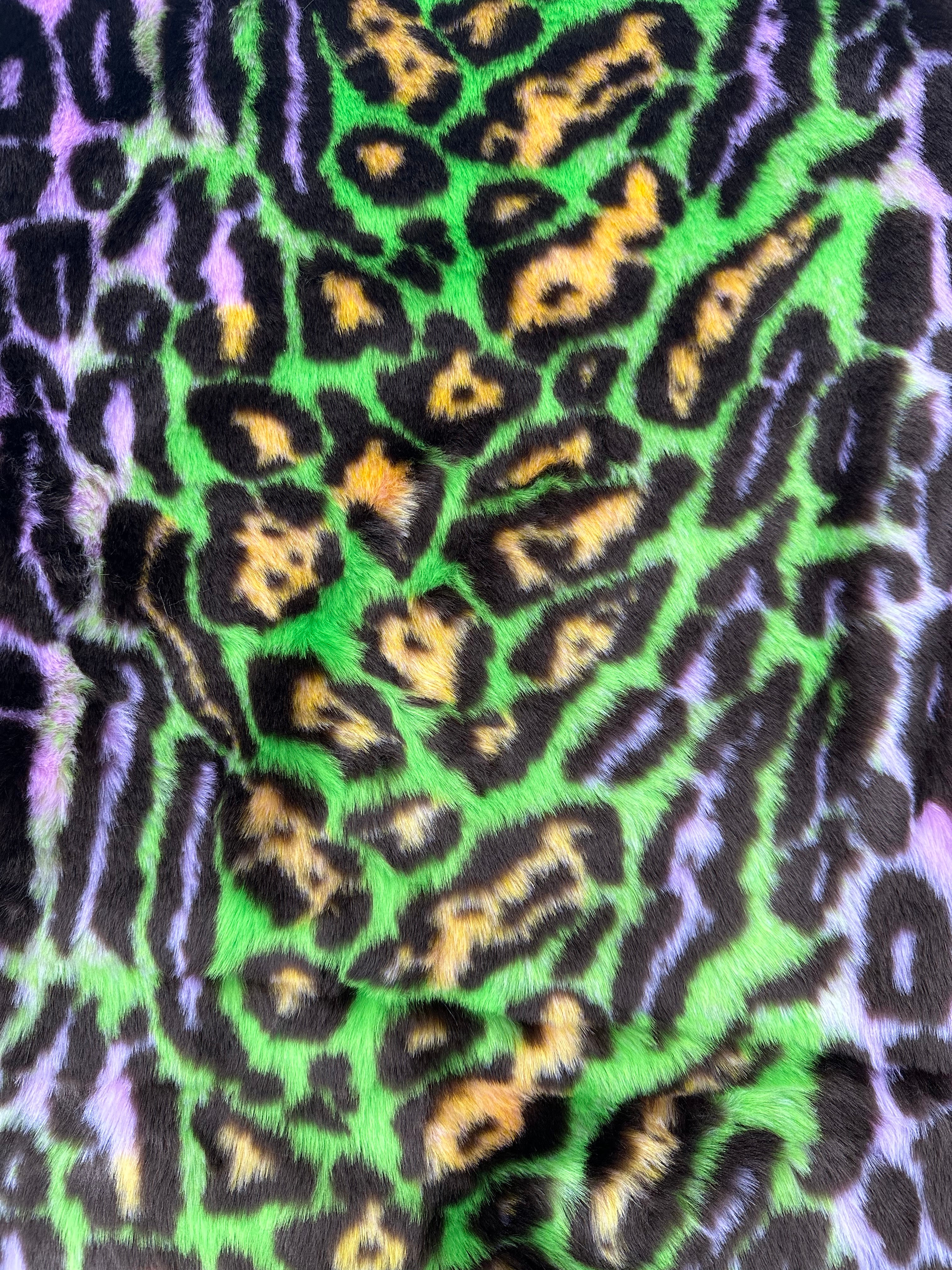 Green Leopard Short pile Faux Fur Fabric By The Yard