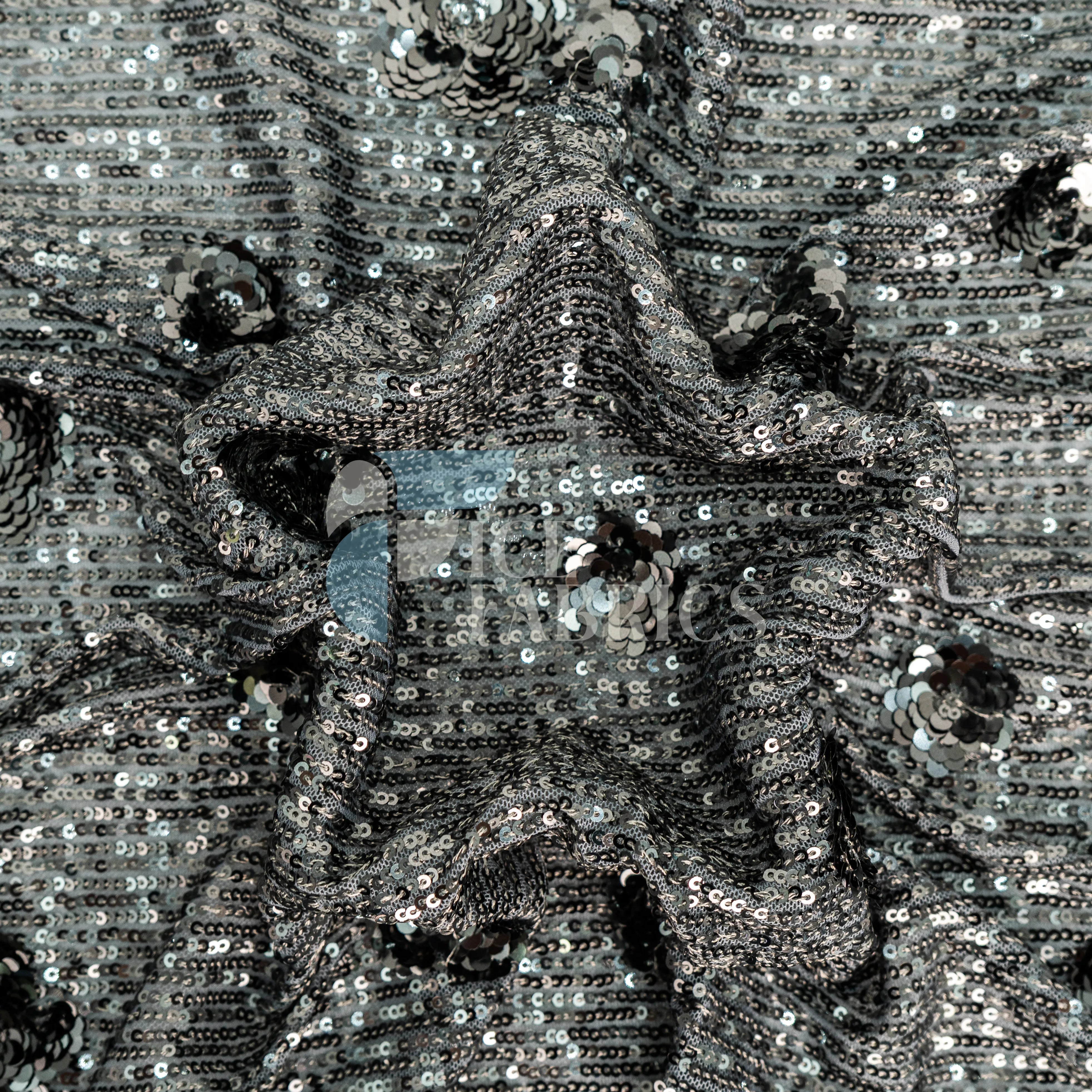 Celeste 3D Floral Stretch Sequin Fabric