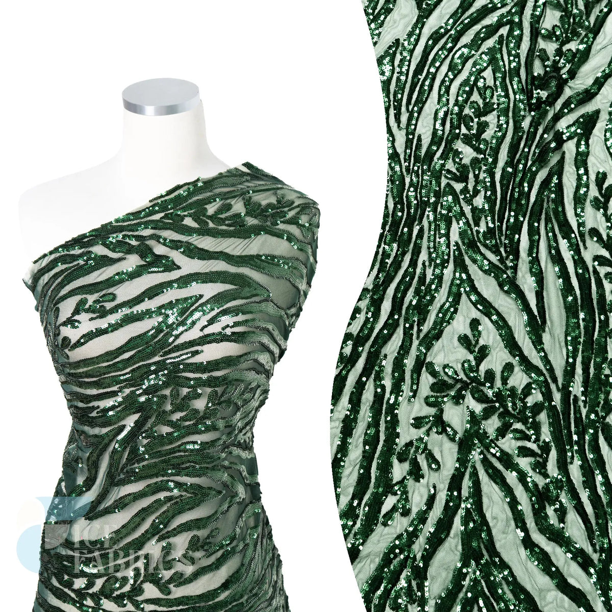 Wild Vine 4 Way Stretch Sequin Fabric on Mesh